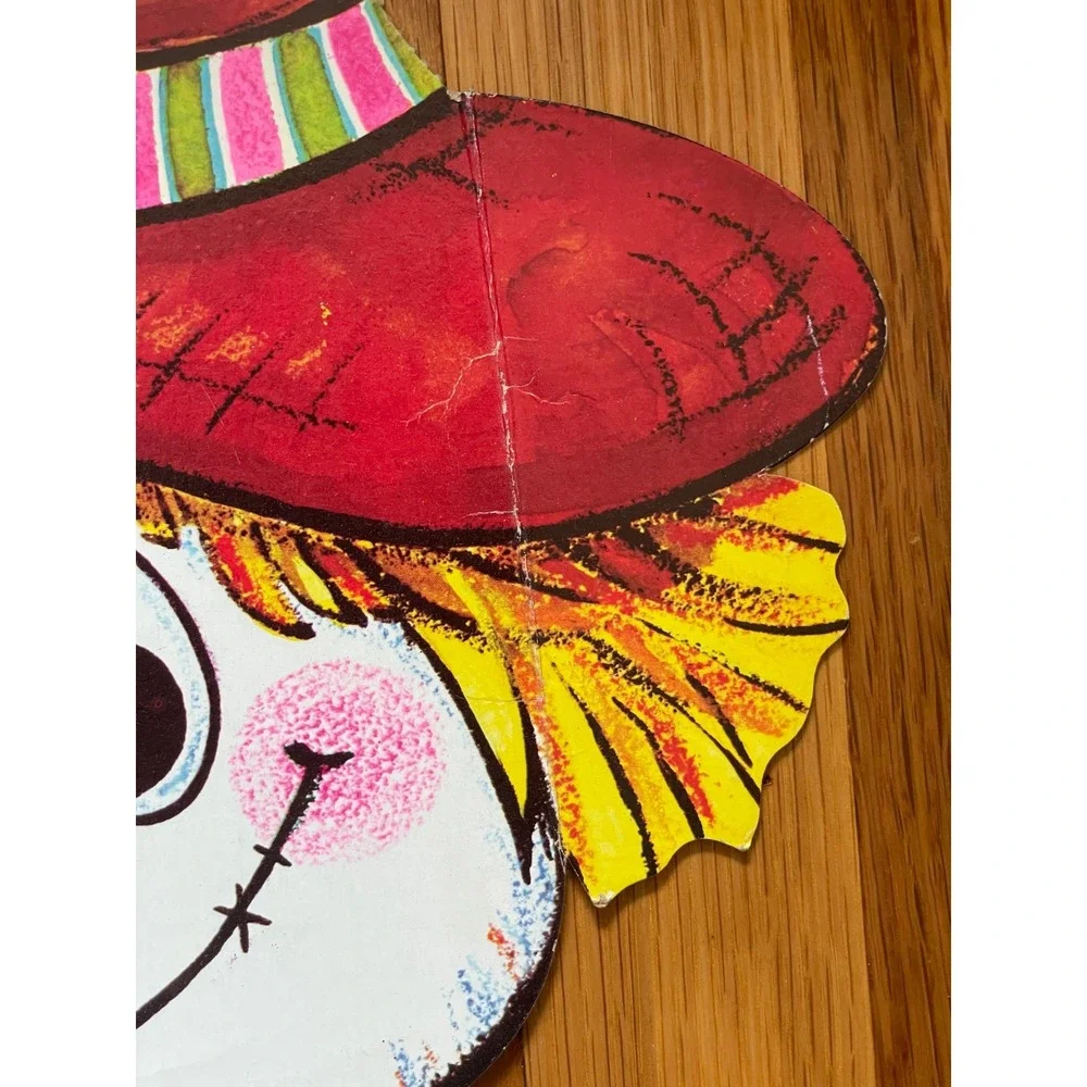 Vintage Scarecrow Head Diecut Halloween Fall Decoration Pumpkin‎ Hat Straw